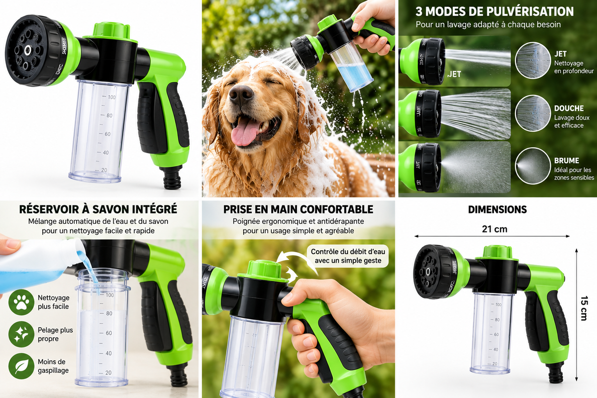 Pistolet de douche 3-en-1 pour chien – Le Bon Poil